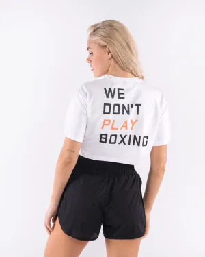 Smooth Line Quiet Luxury We Don't Play Boxing Crop T-Shirt - White