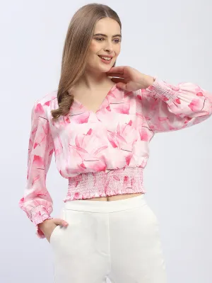 Run Ready Madame V-Neck Pink Cinched Waist Crop Top