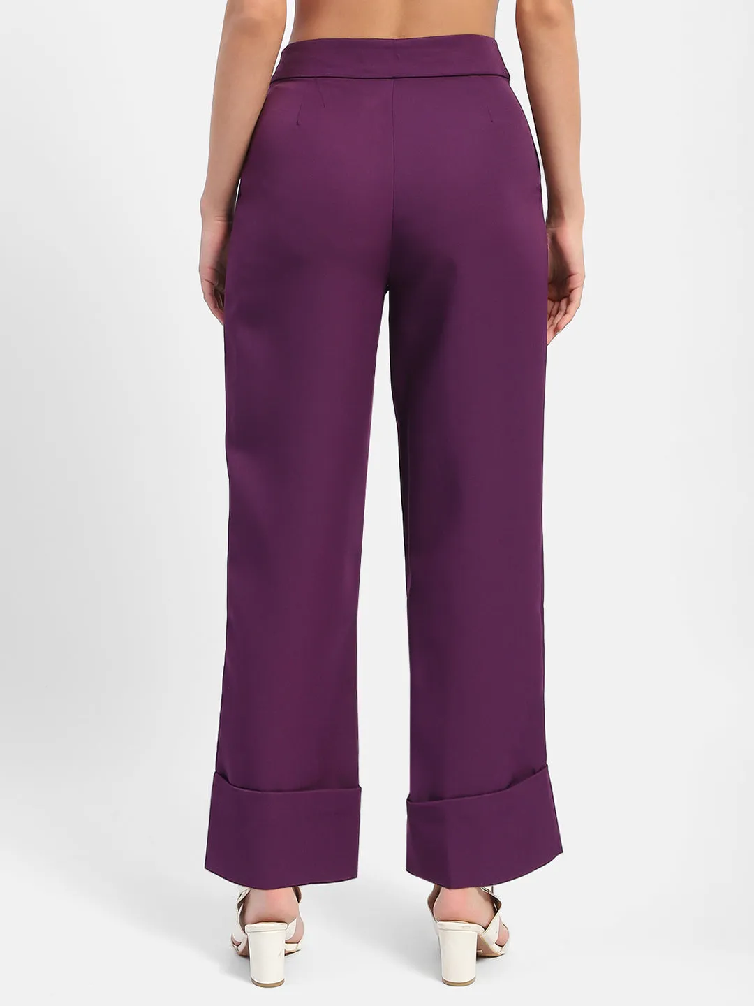 Madame Front Pleated Purple Rolled Hem Trousers StainResistantFinish