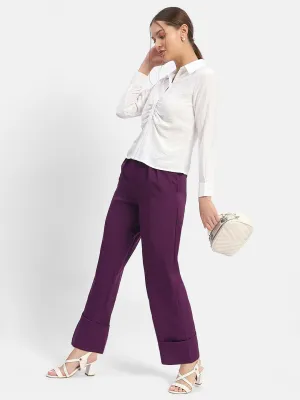 Perfect Comfort Casual Comfort Look Madame Front Pleated Purple Rolled Hem Trousers