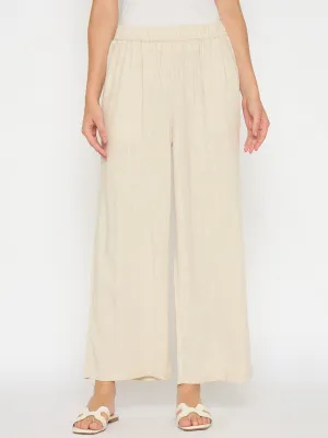 Madame Straight Fit Solid Beige Rayon Blend Trousers Core Essential