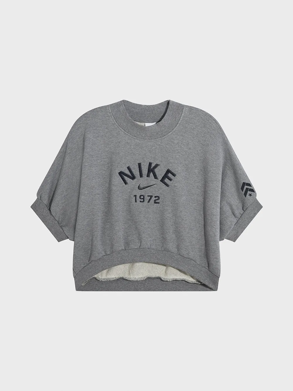 Garment Dyed Finish Layered Shoulder Design NIKE FLEECE CREW-NECK SHORT SLEEVE CARBON HEATHER Casual Wear