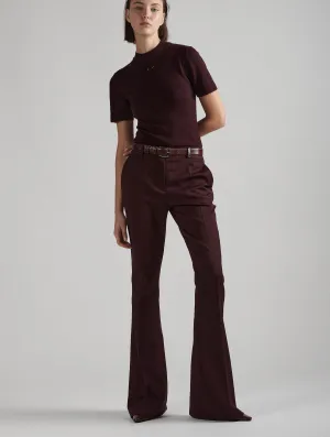 Quality Material Versatile Fashion Burgundy stretch wool gabardine bootleg-cut trousers