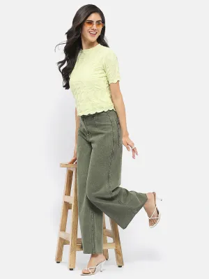 Madame Lettuce Hem Lime Green Crinkled Top Mind Glow