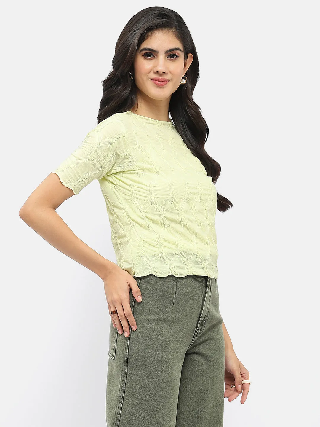 Madame Lettuce Hem Lime Green Crinkled Top Modern Look