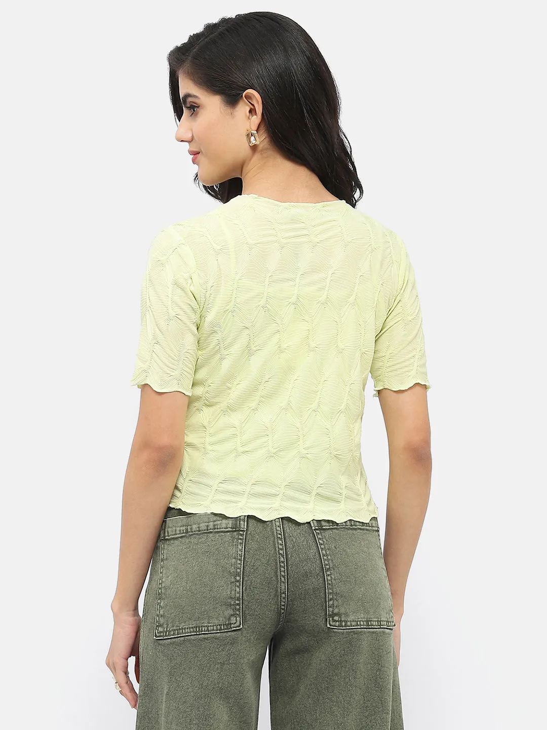 City Soul 4Way Stretch Madame Lettuce Hem Lime Green Crinkled Top