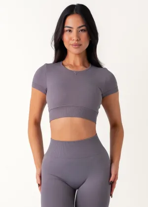 Stretch Fit QuickPackable Design SIGNATURE SUPPORT CROP - GREY
