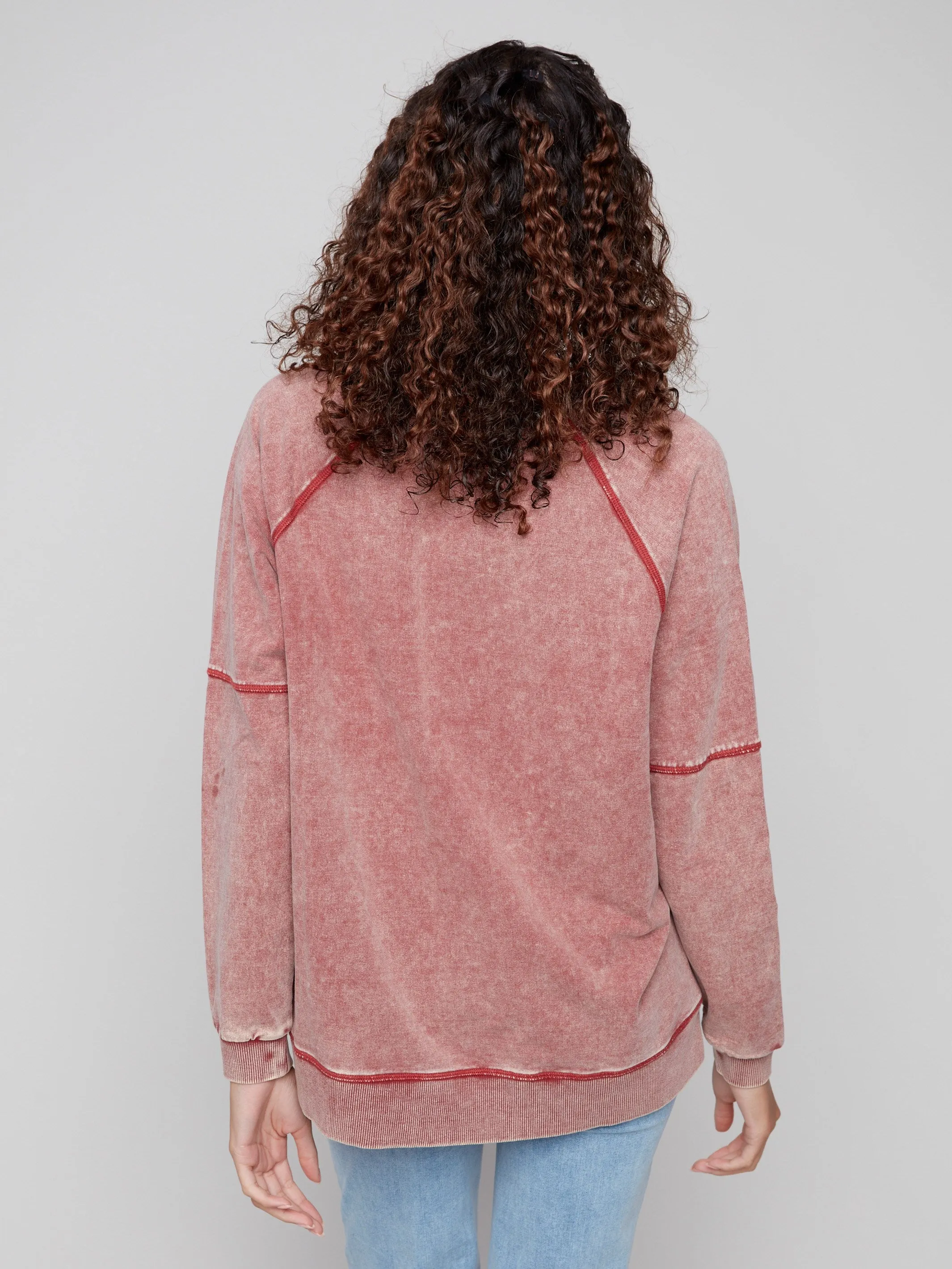 Cold Dye French Terry V-Neck Top - Cabernet Layered Paneling