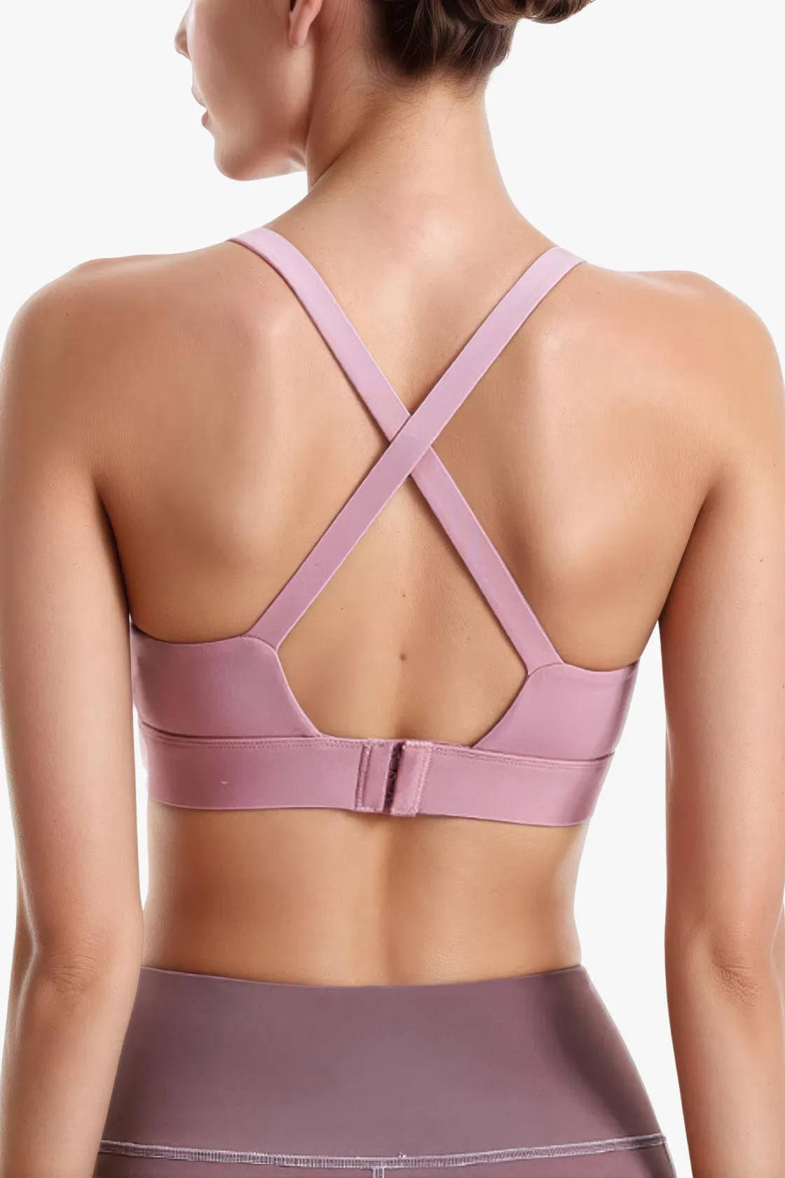 Cap-sleeved seams Women??s High Support Crop Top ?C No Bounce Workout Bra ?C Pink ?C Adjustable Fit