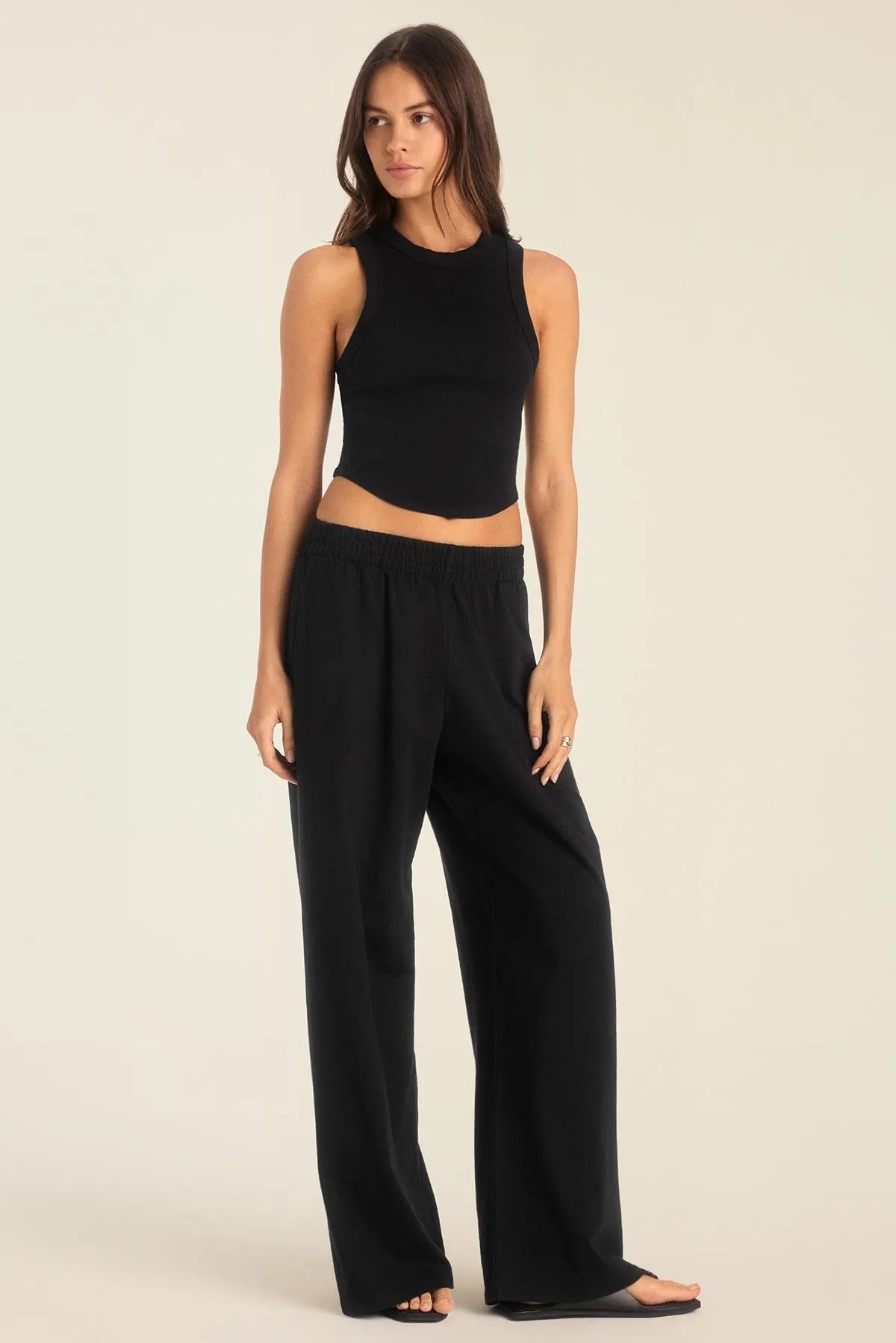 Daybreak Essential Crop Tank - Black Cotton Rib Anti Pill Technology