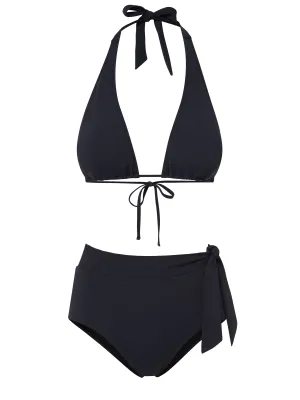 Allison Top   Side Tie High Waist Bottom in Black Long Last Shape Non Irritating Tags