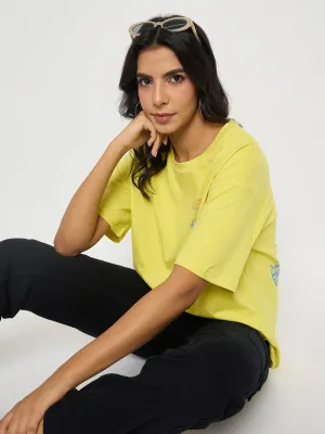 Madame Front and Back Graphic Print Yellow T-Shirt Stylish Layer Look Casual Layer