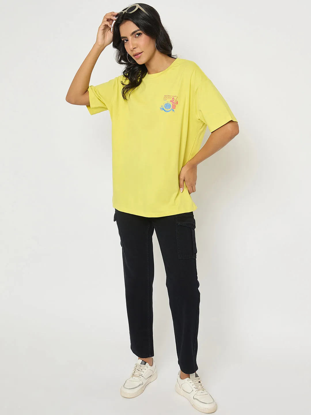 Madame Front and Back Graphic Print Yellow T-Shirt Chill Fit Chilly Day Style