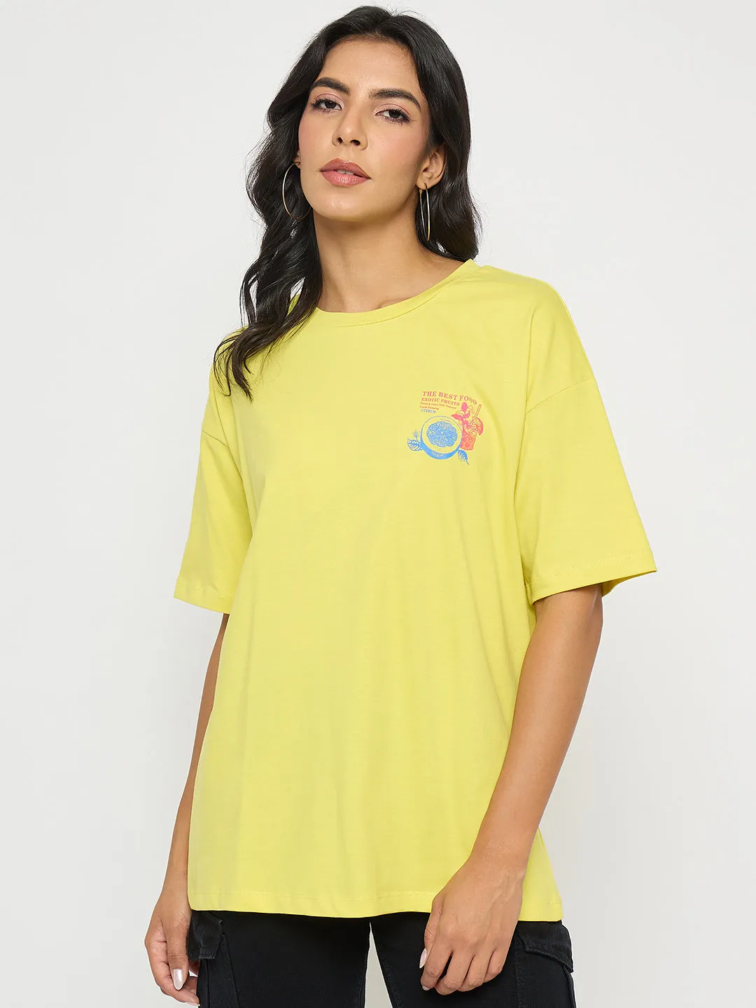 Madame Front and Back Graphic Print Yellow T-Shirt Daily Style Trend dry cleanable