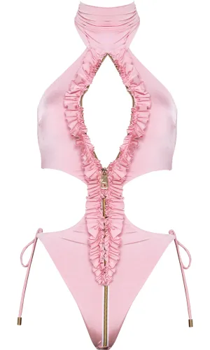 Stretchy-Material Wide Band Waist SPRING ONE PIECE