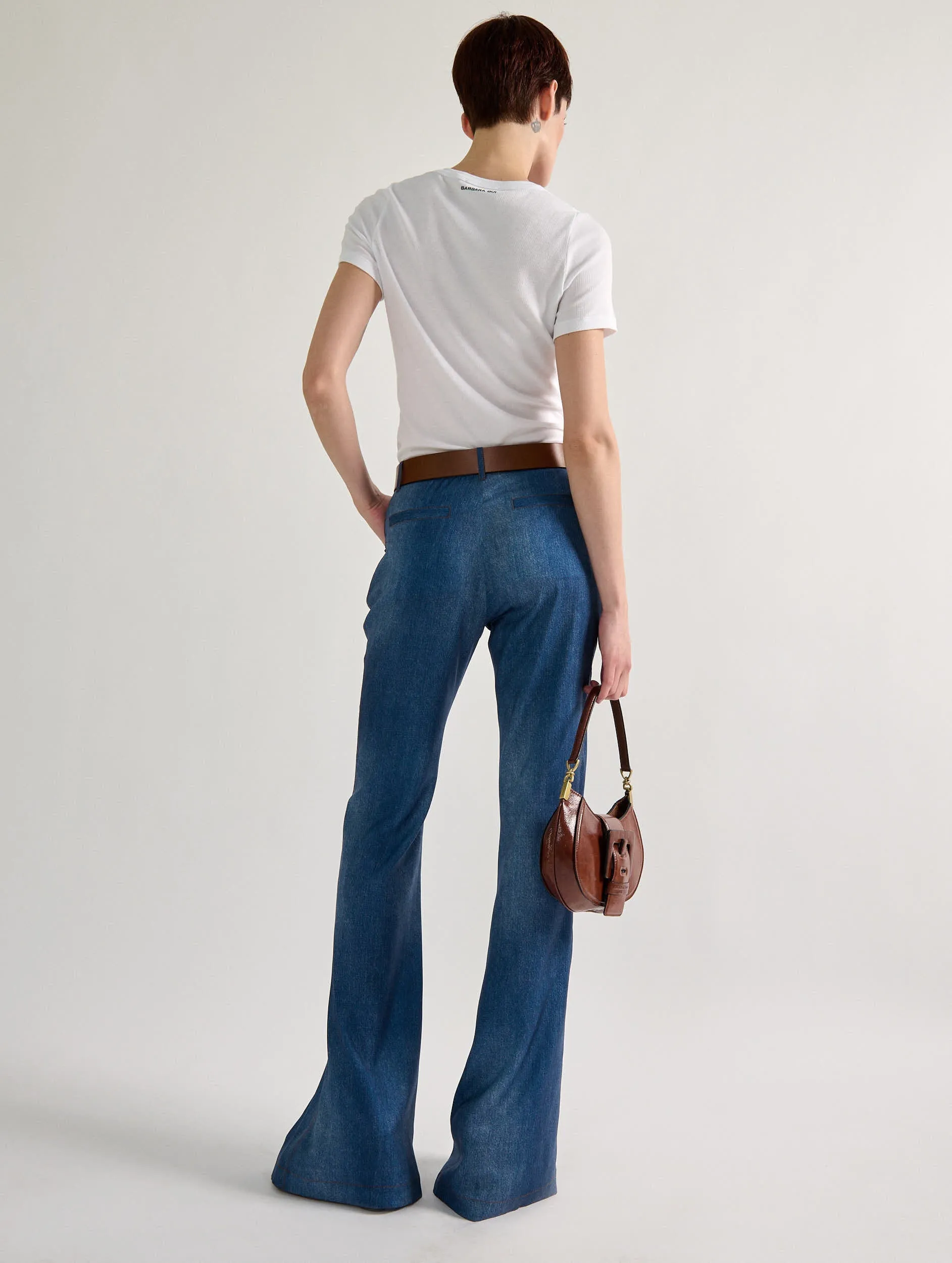 Flared denim print trousers Breathable Stretch