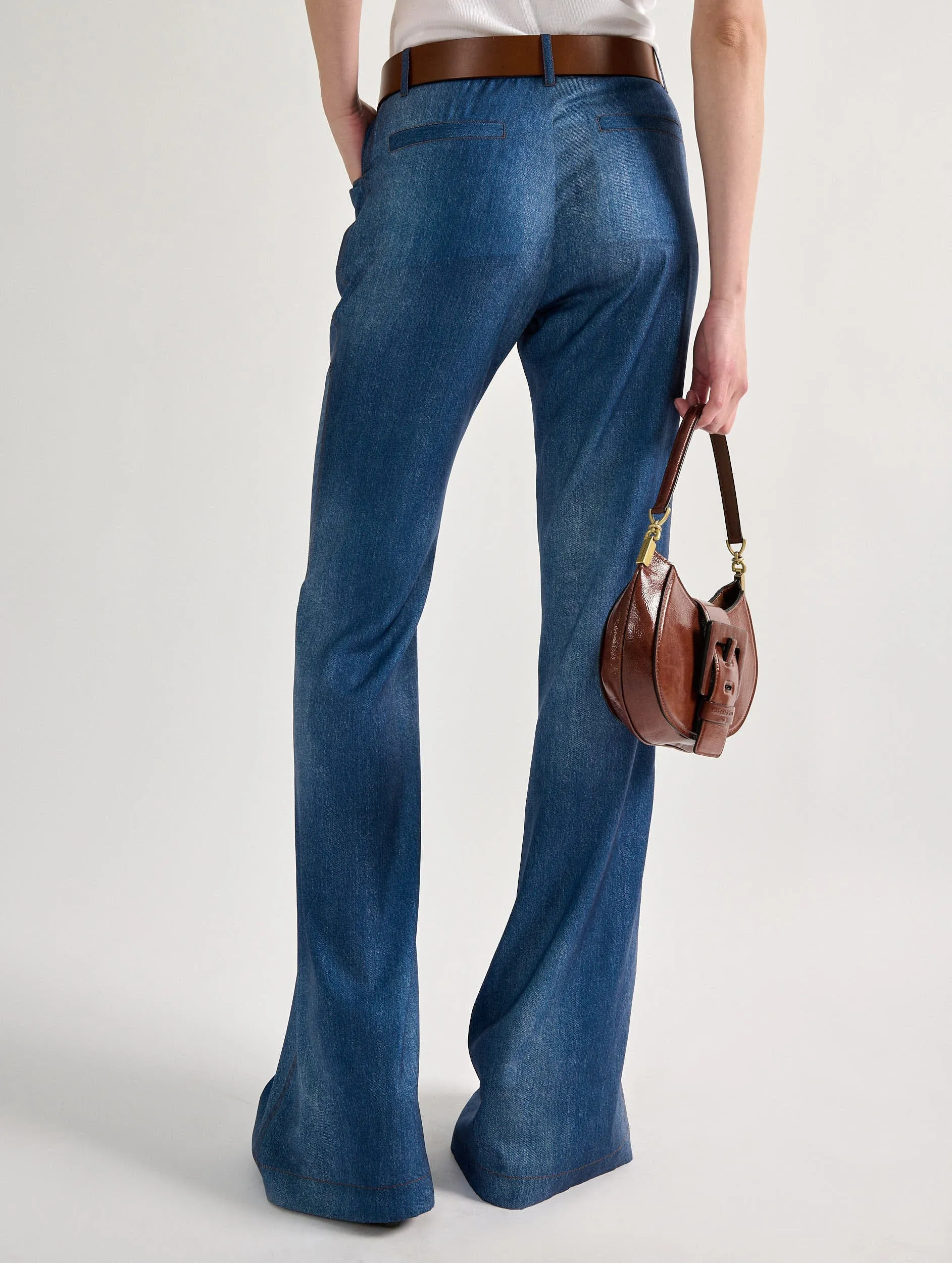 Multi Purpose Flowy legs Flared denim print trousers