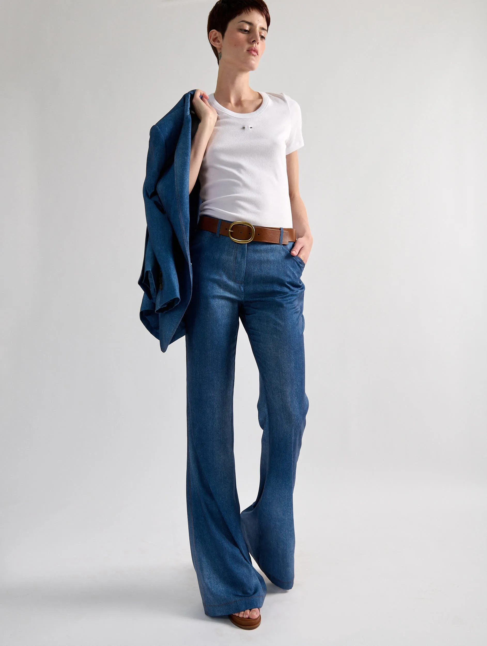 Everyday Essential Flared denim print trousers