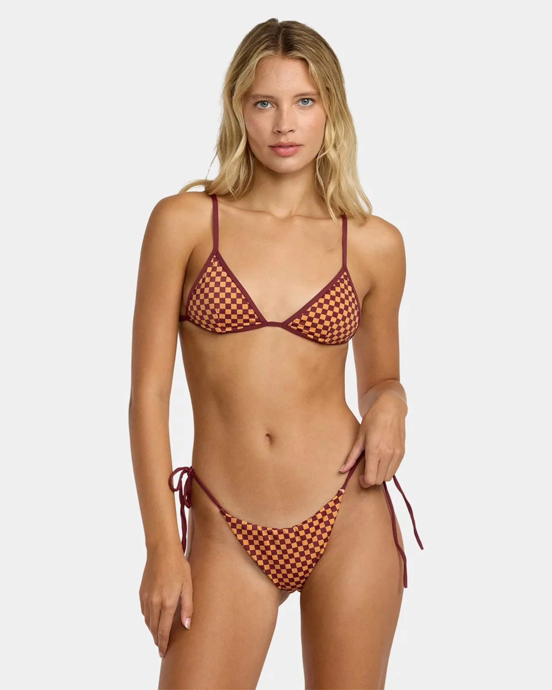 Water Resistant Fabric Moisture Wicking Texture Reverberation Fixed Triangle Bikini Top - Ochre