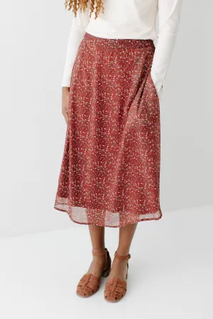 Casual Edge 'Annette' Chiffon Ditsy Floral Midi Skirt Satin Finish