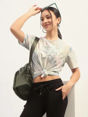 Madame Printed White T-Shirt Non Restrictive Silhouette
