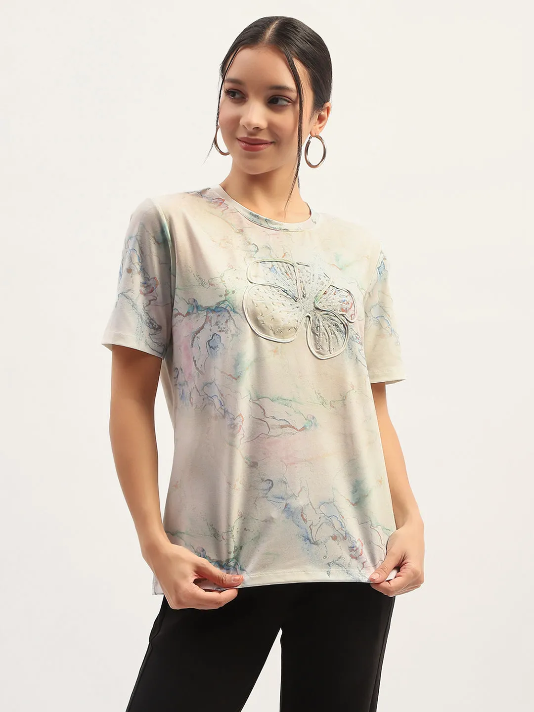 Madame Printed White T-Shirt AntiBacterialTreatment TaglessDesign