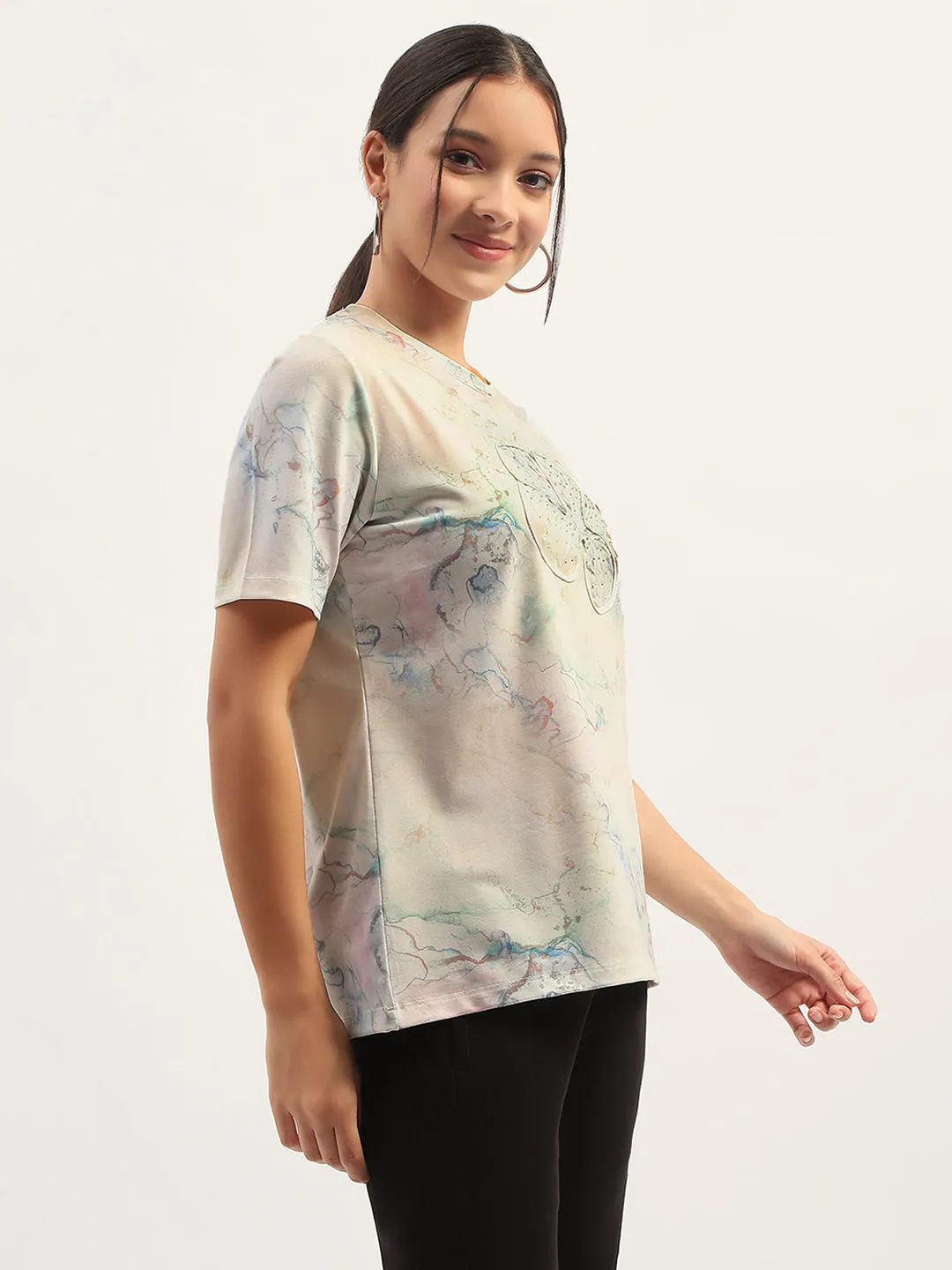 Slim fit sleekness Madame Printed White T-Shirt