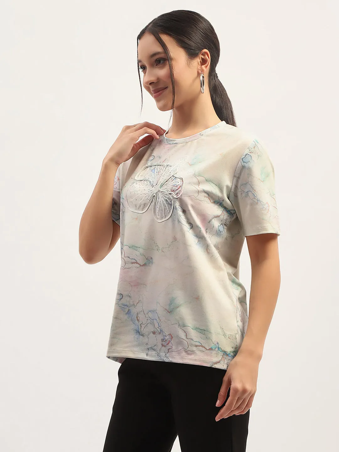 Smooth Jersey Texture Madame Printed White T-Shirt