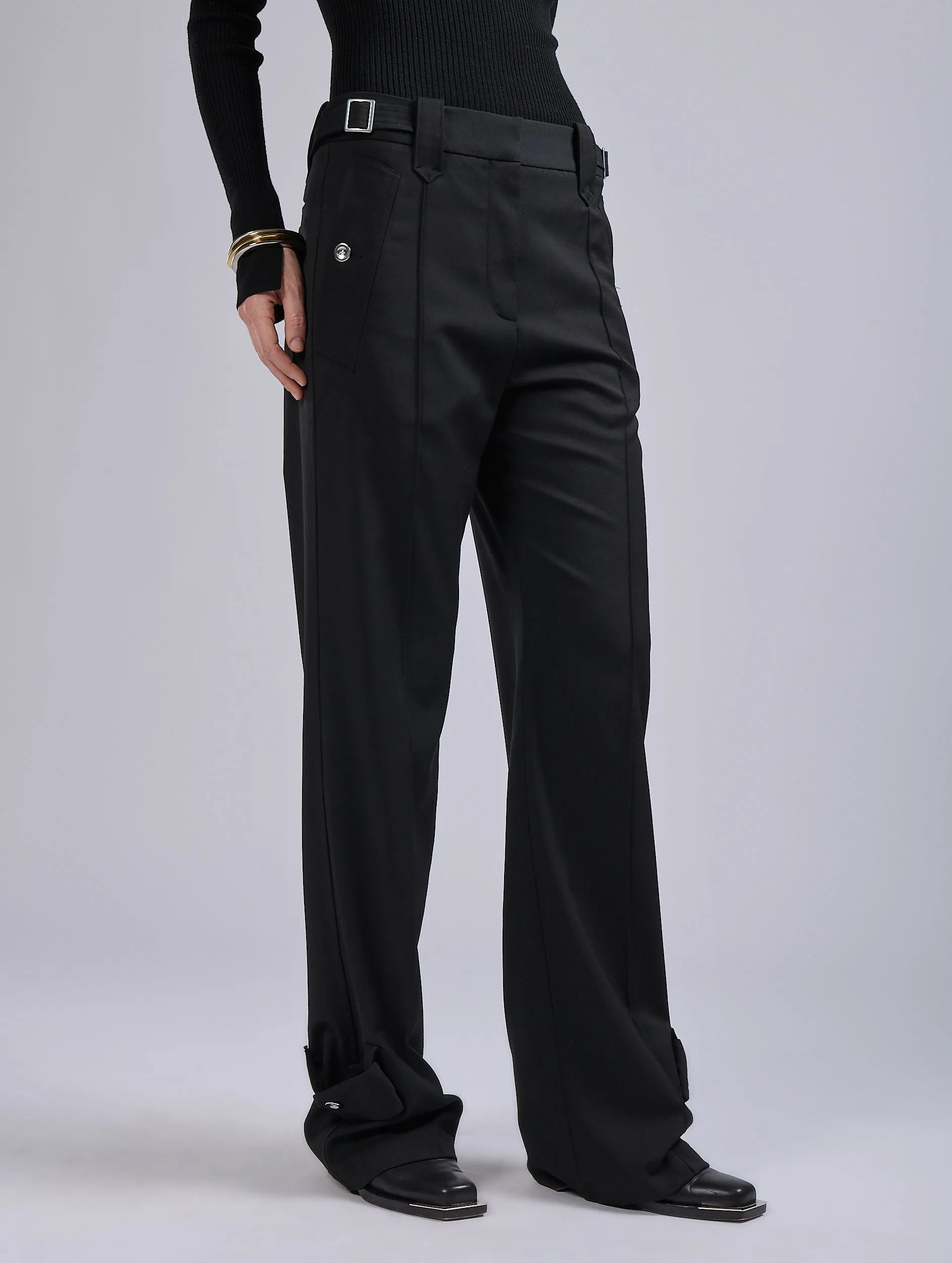 Black wool gabardine trousers Anti Chafe Lining