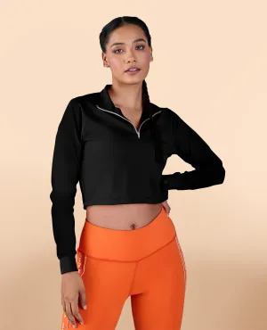 Basic Wear Wrinkle Resistant Texture Full Sleeves Running Top in Second SKN Fabric Black