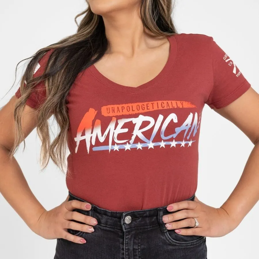 Women's Unapologetically American V-Neck - Red Plum Cool and casual