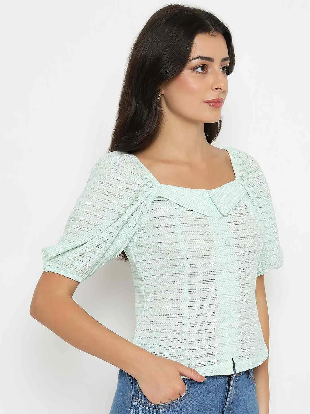 Trans Glow AllDayComfort Madame Tie Detail Off Shoulder Turquoise Top