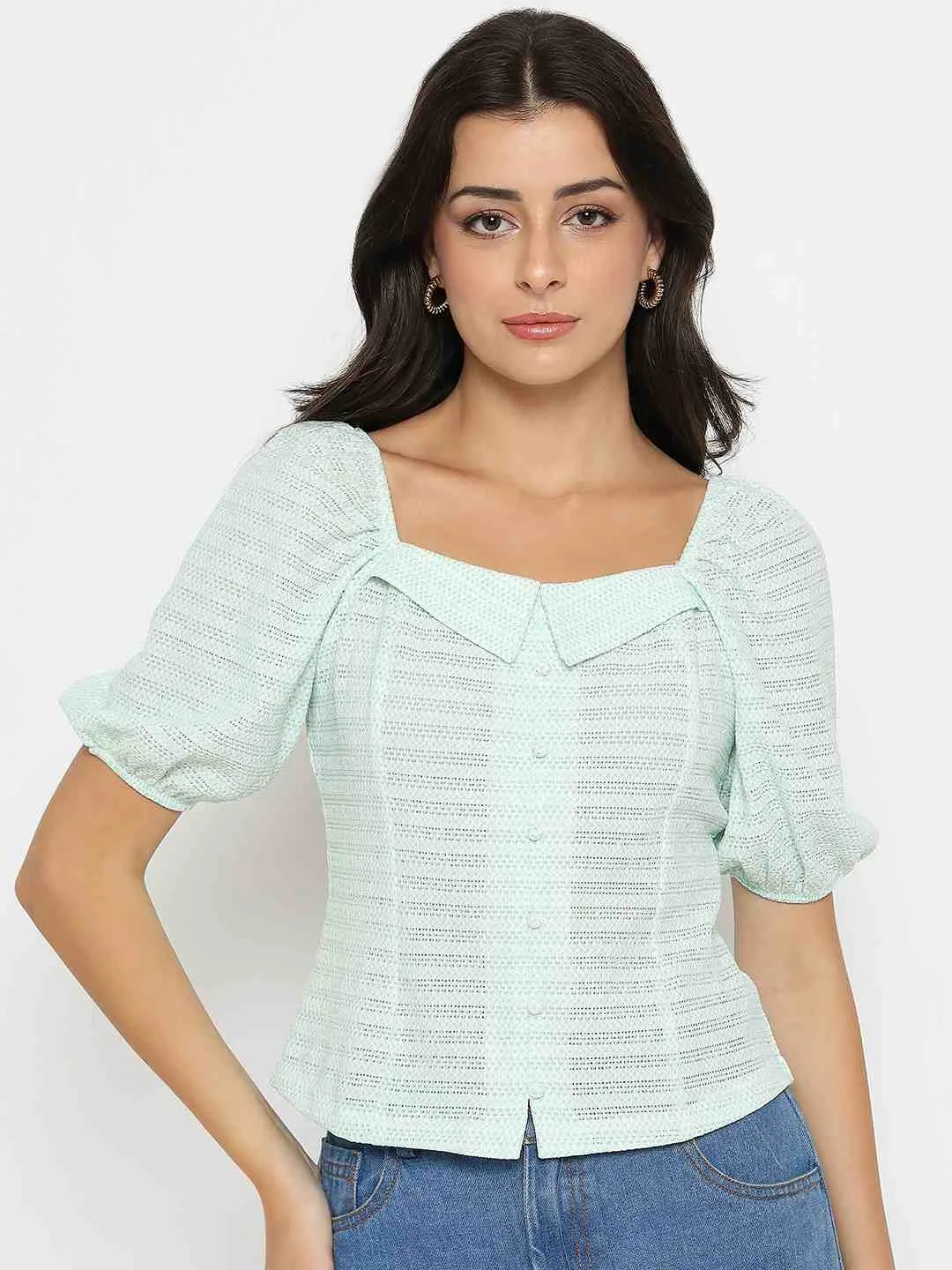 Madame Tie Detail Off Shoulder Turquoise Top Green Soul