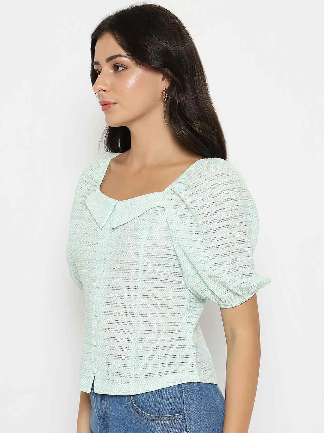 Madame Tie Detail Off Shoulder Turquoise Top EcoFriendlyMaterial NoSlipWaistband