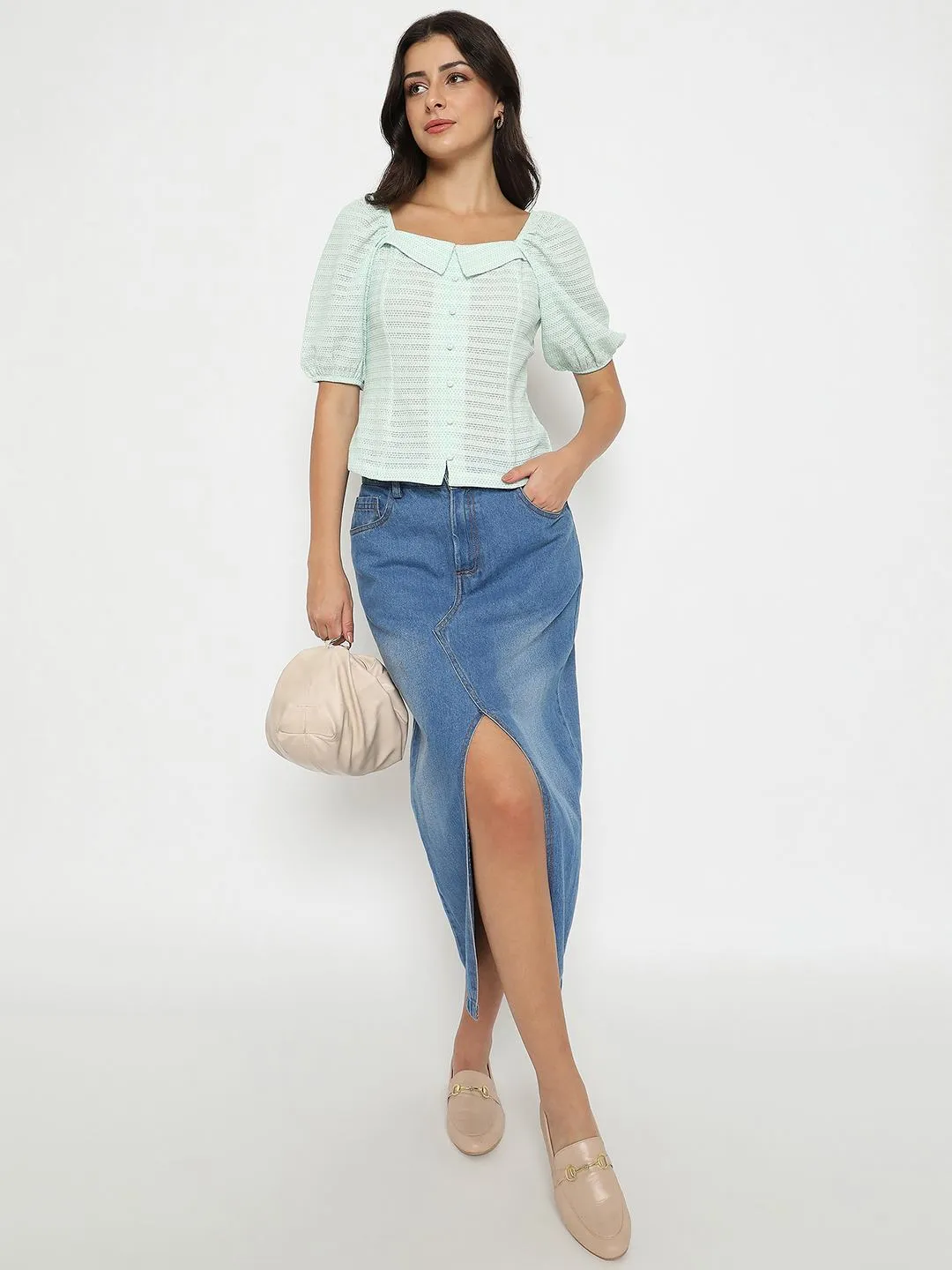 Italian Flair Royal Ease Madame Tie Detail Off Shoulder Turquoise Top