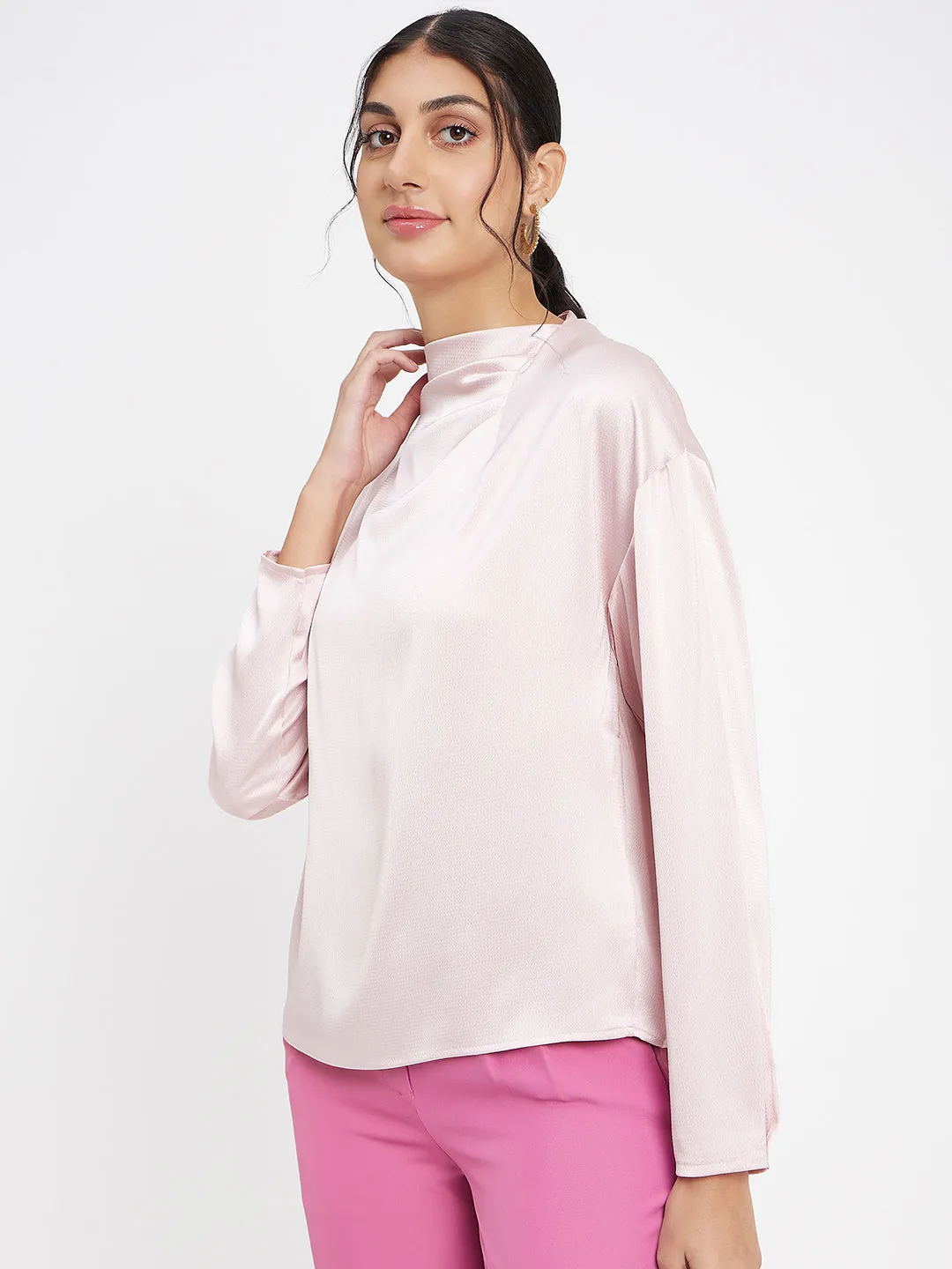 Madame Solid Pink Top Casual Outfit Date Vibe