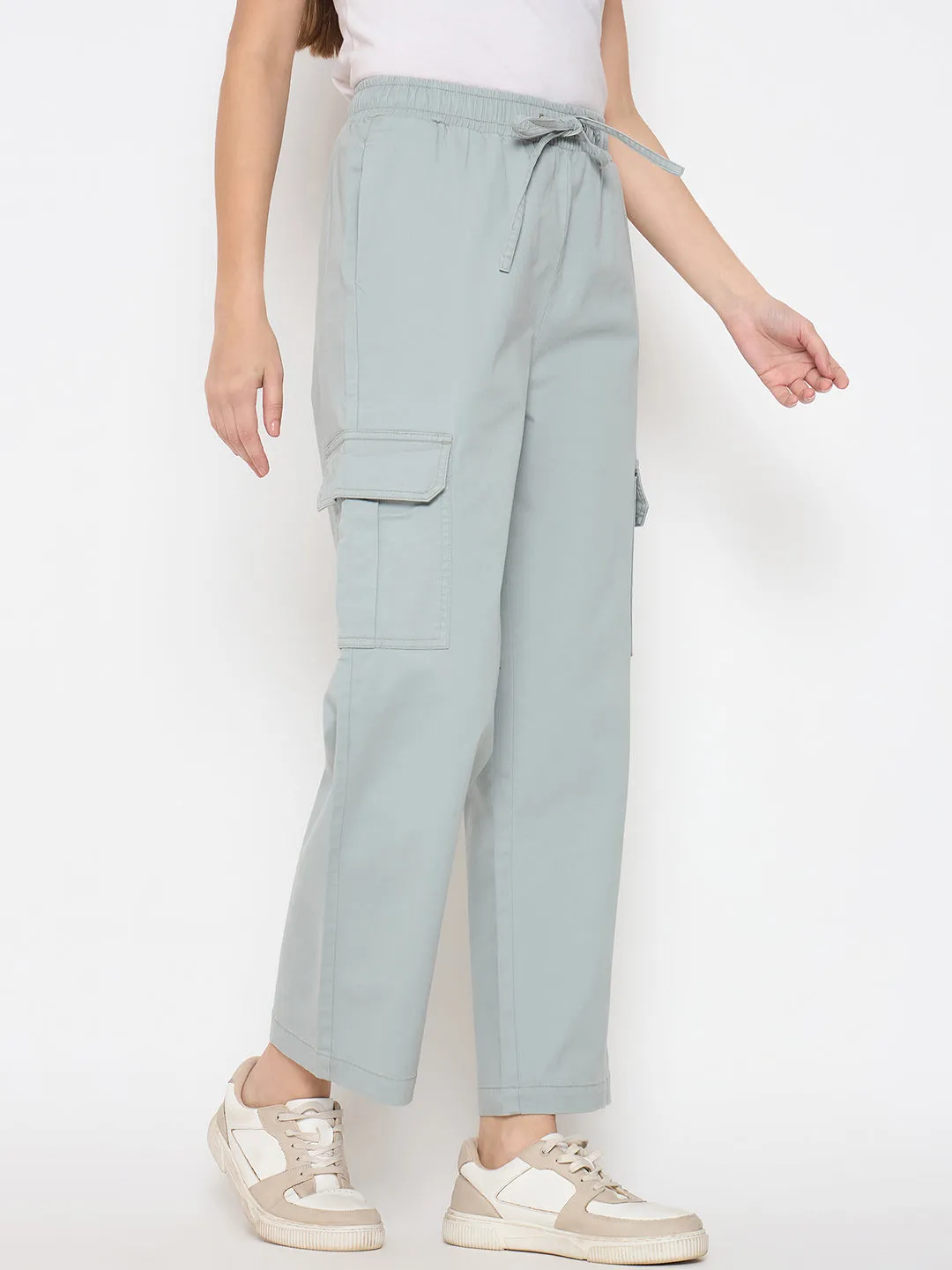 Sporty Look Madame Cotton Straight Grey Cargo Pants