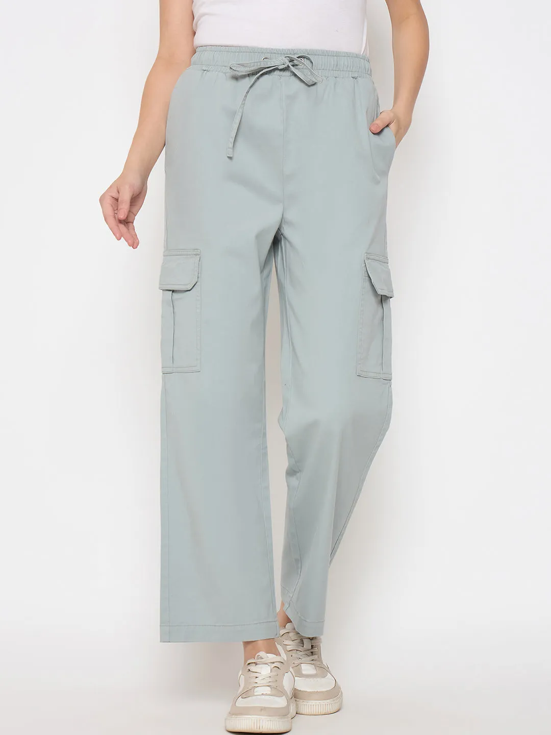Madame Cotton Straight Grey Cargo Pants Breathable Comfort BreathableMeshLining