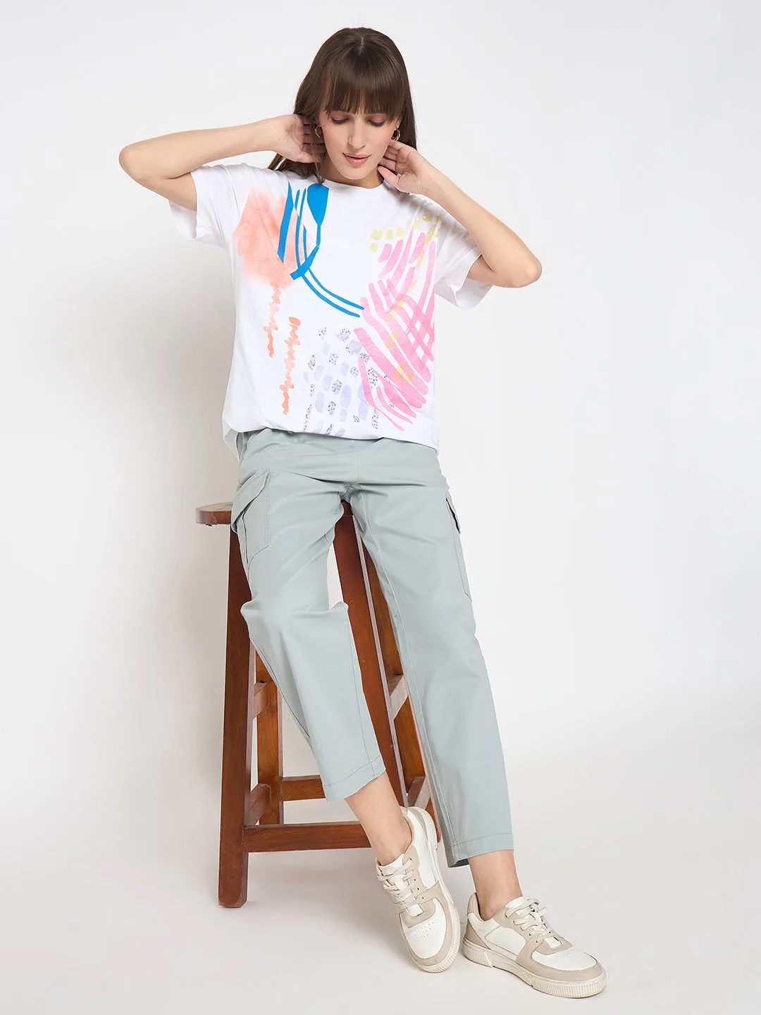 Madame Cotton Straight Grey Cargo Pants Modular Attachment