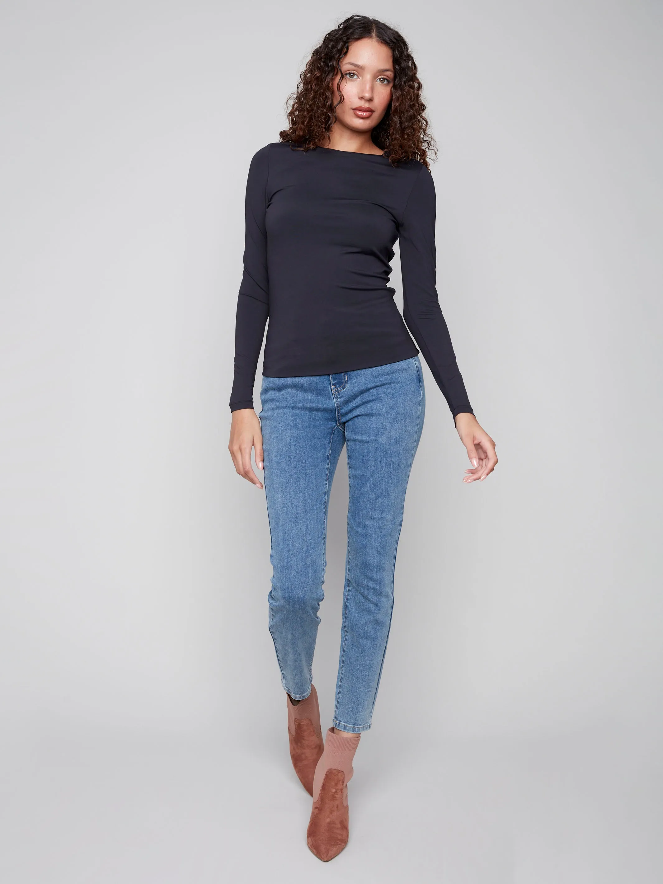 Long Sleeve Super Stretch Top - Black Comfortable Coat
