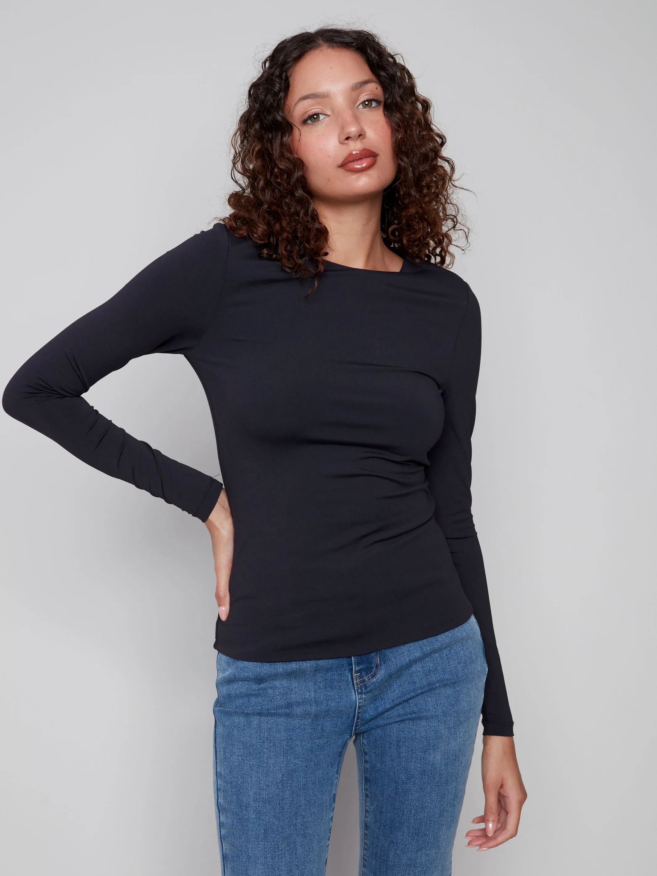 Long Sleeve Super Stretch Top - Black british retro Classic Suit