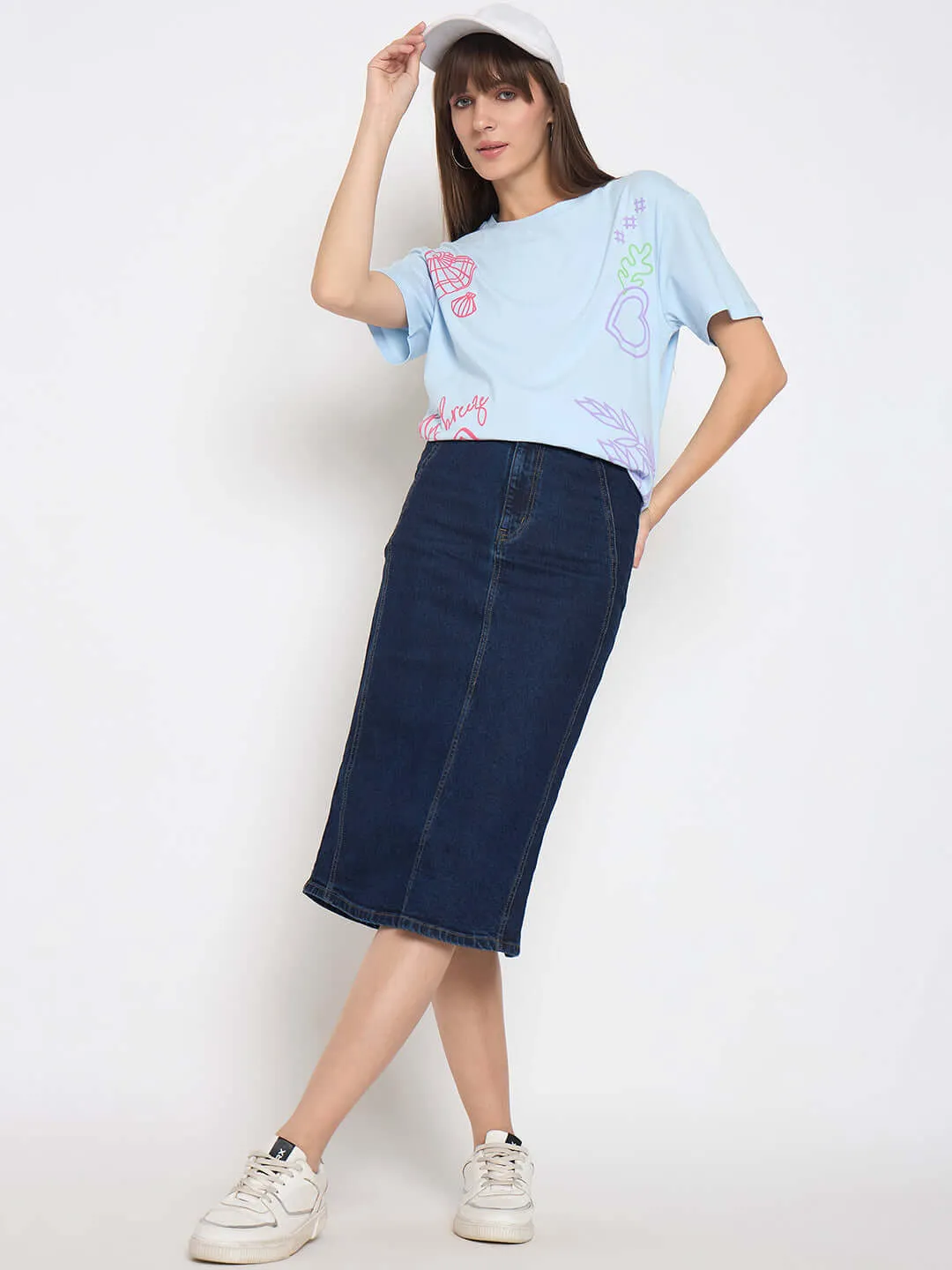 Madame Front and Back Printed Light Blue Sinker Tshirt Light Design