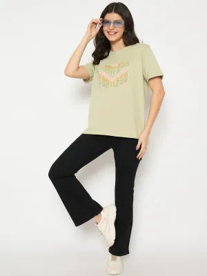 casual and comfortable Madame Printed Pear Green Cotton T-shirt