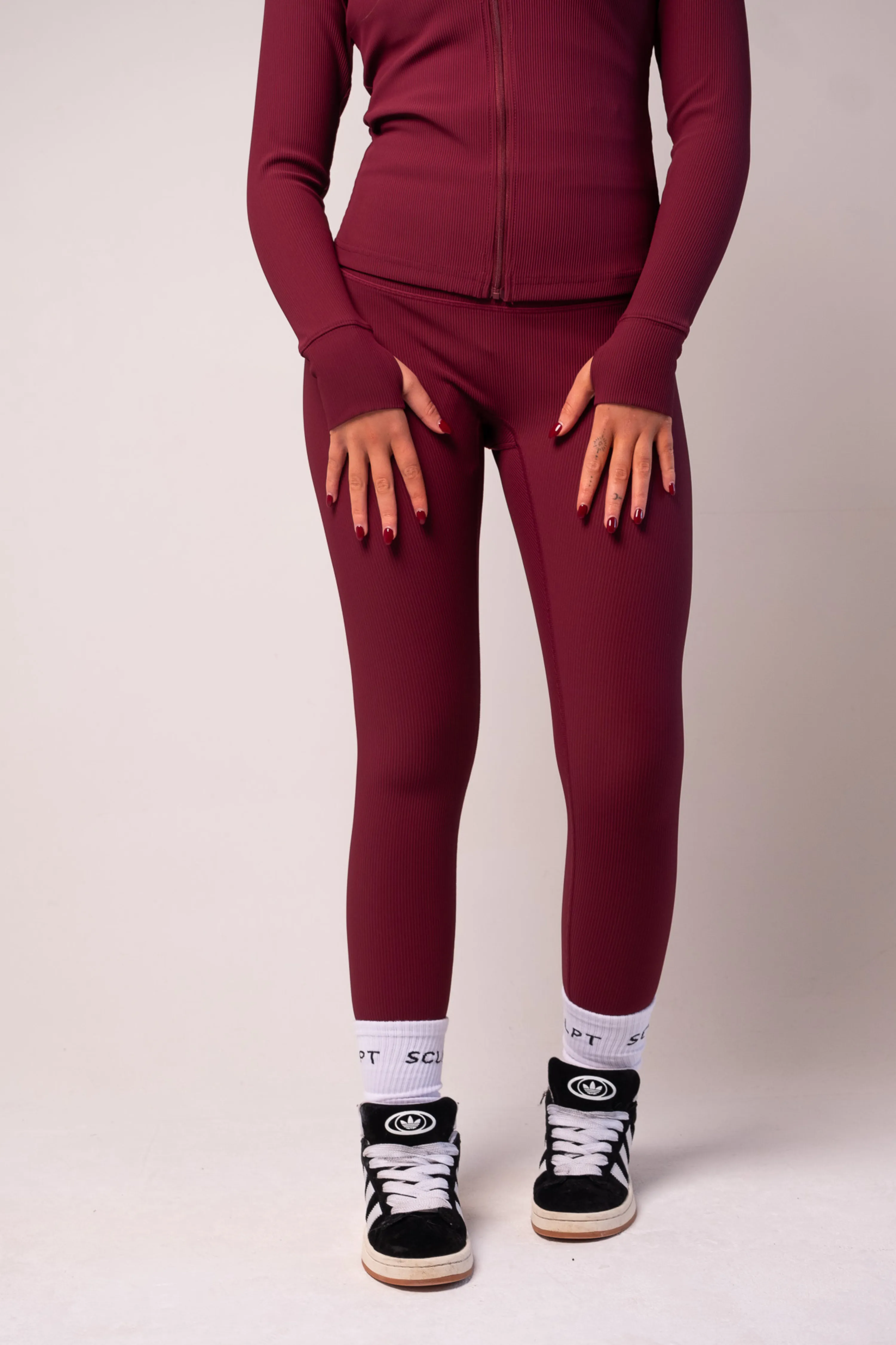 Ribbed Leggings Burgundy Fit Ready Chilly Day Wear
