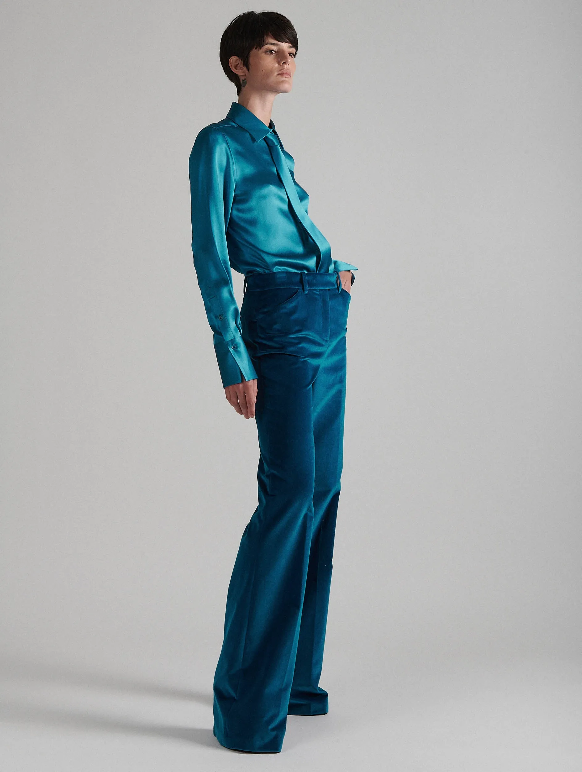 Casual Comfort Layers Bootleg suit trousers in blue velvet