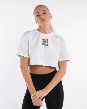 Trendy Hat HRDR FSTR SMTR Crop T-Shirt - White