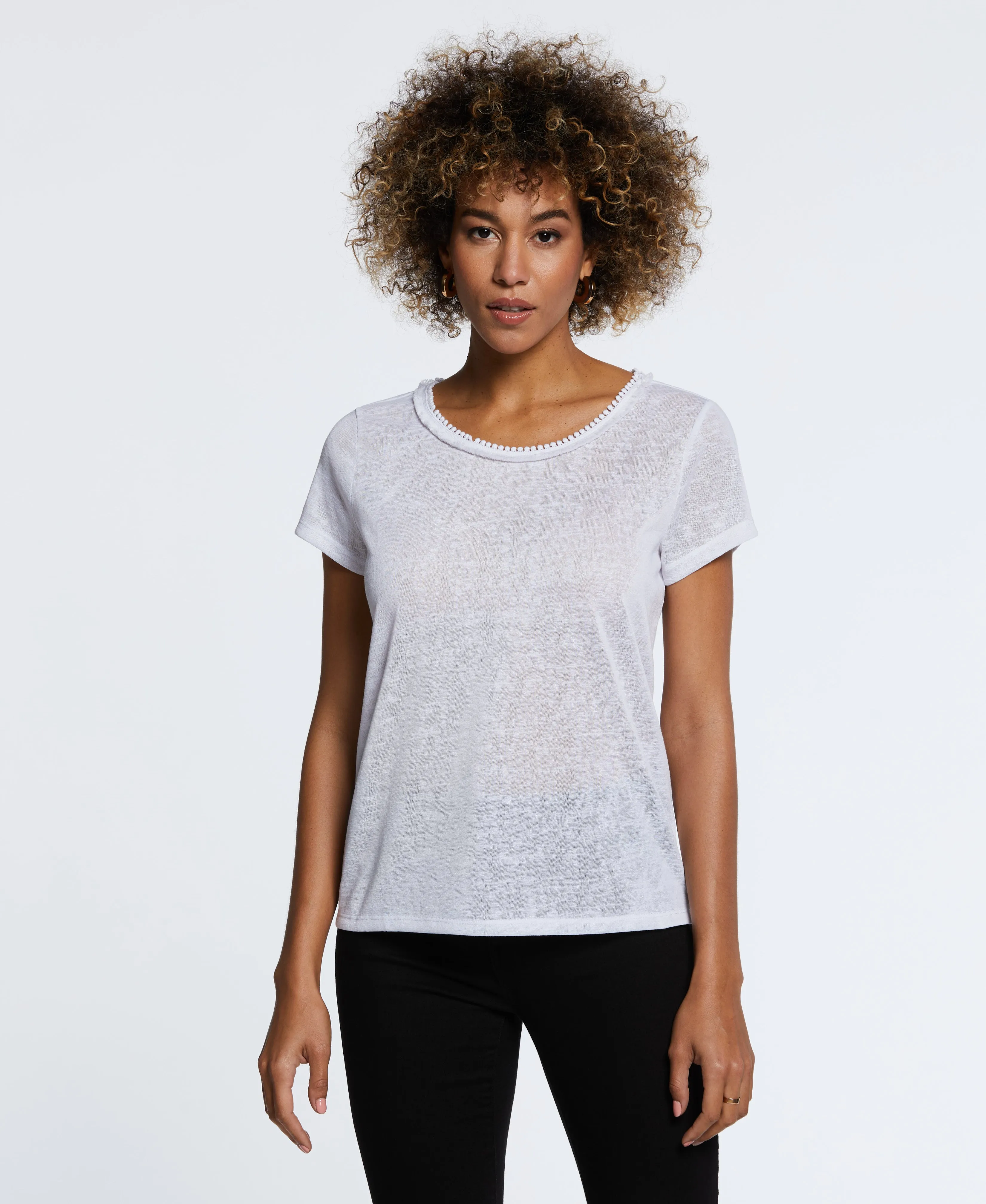 Eco Fabric Short Sleeve Top with Decorative Trim UVProtective Coating