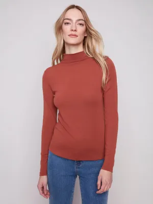 sporty wear Long Sleeve Mock Neck Top - Sepia