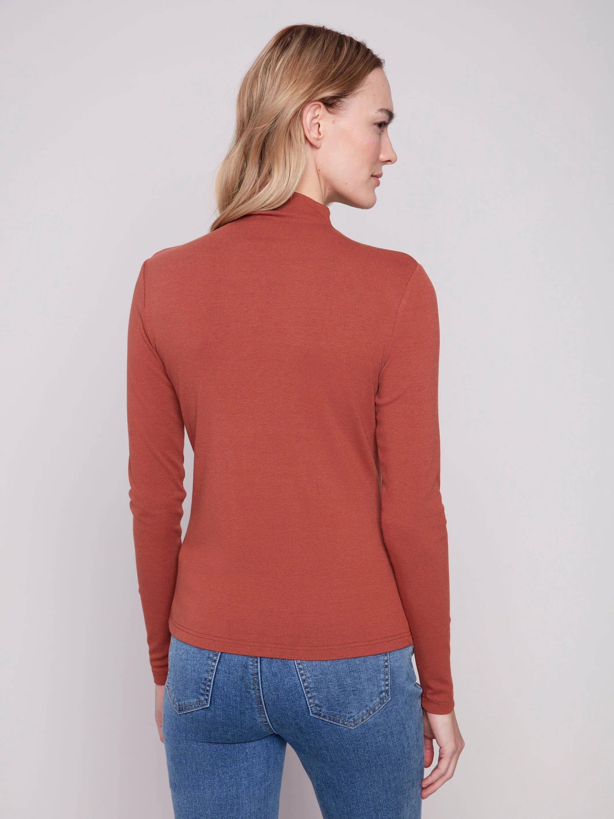 Long Sleeve Mock Neck Top - Sepia Rustic Ease Moon Beam
