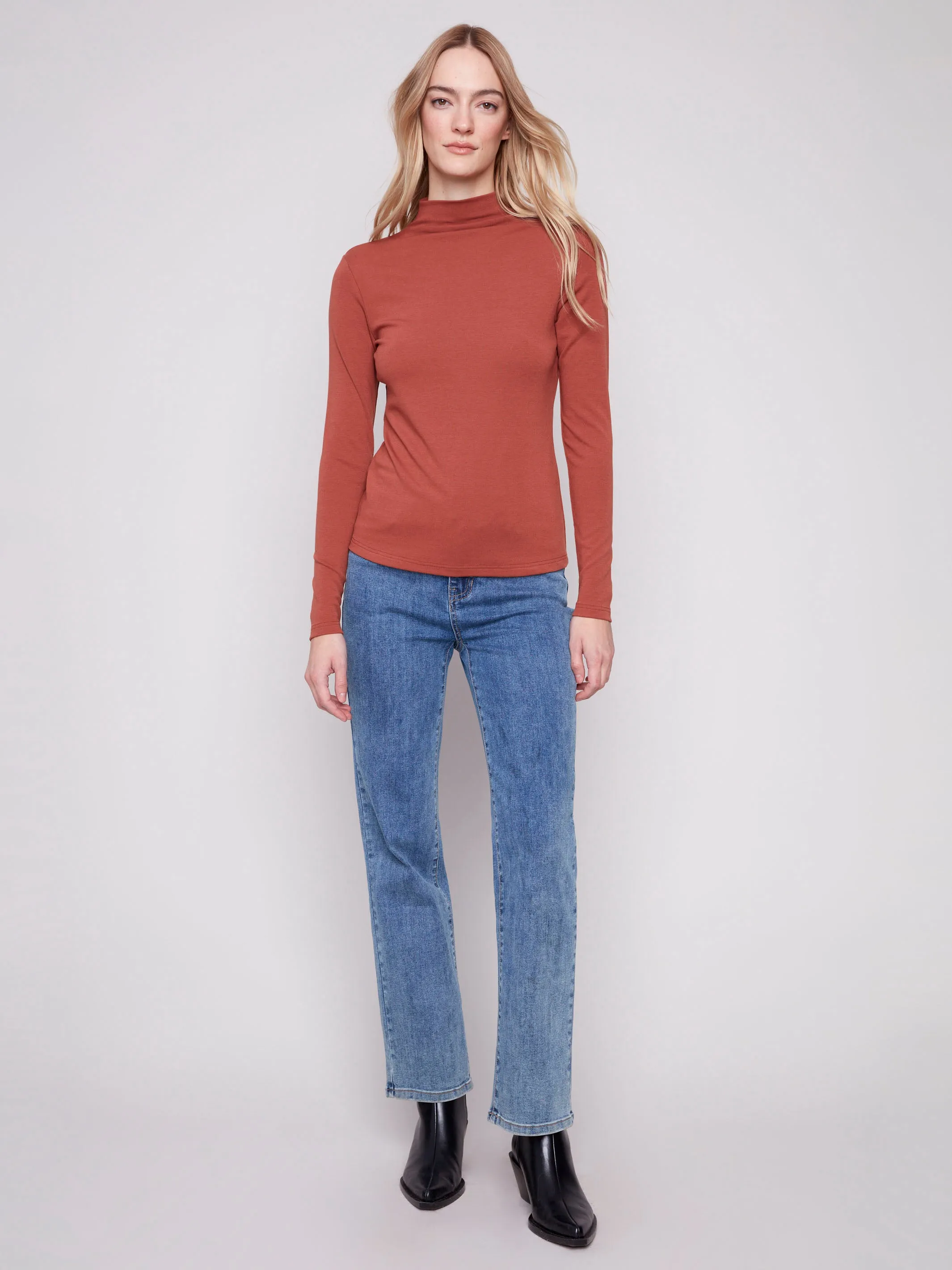 SustainableBlend Drive Core Long Sleeve Mock Neck Top - Sepia